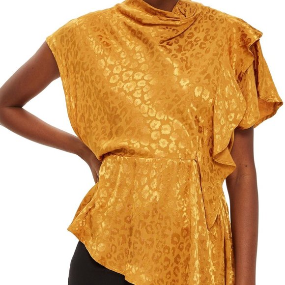 Topshop Open Back Jacquard Ruffle Blouse - Picture 2 of 9